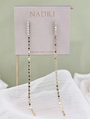 Nadri Isle Linear Cubic Zirconia Earrings Gold Tone Precious Metal Plated Bridal